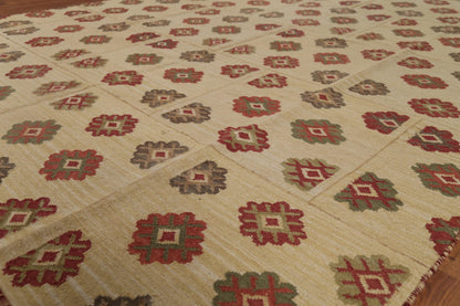 Rug Source Southwestern Style Collection 8x10 Kilim Area Rug, Flatweave/Hand-Woven Beige & Ivories Geometric/All-Over Rug, Oriental Wool Carpet for Bedroom, Living Room, and Dining Room