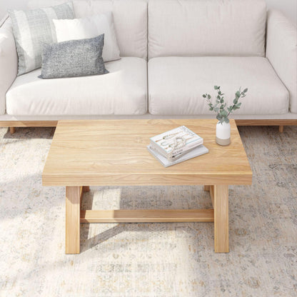 Plank+Beam Classic Rectangular Coffee Table, 40 Inch Farmhouse Coffee Table, Mini Center Tables for Small Spaces, Small Living Space Tea Table, Blonde Wirebrush