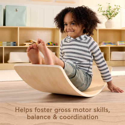 Fisher-Price Wood Montessori Toy Rockin' Balance Board, American Montessori Society Seal of Excellence, 31.7-Inch Wooden Motor Skills Learning Activity for Kids Ages 3+ Years