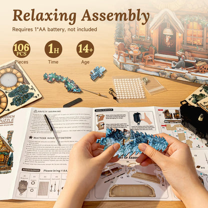 wudhank 3D Puzzle for Adults Clock - Swiss Chalet Design Model Kit-Mechanical DIY Pendulum Clock with Roman Numerals-Desk Home Office Decor Personalized Gift for DIY Lovers
