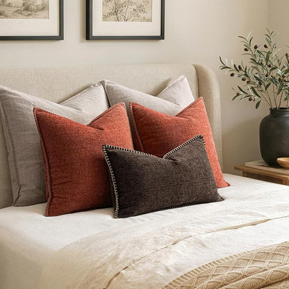 MIULEE Pack of 2 Fall Couch Throw Pillow Covers 20x20 Inch Burnt Orange Farmhouse Decorative Pillow Covers with Stitched Edge Soft Chenille Solid Dyed Pillow Covers for Sofa Bed Living Room