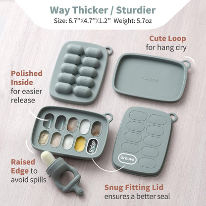 SAMiGO Baby Food Fruit Feeder and Breastmilk Popsicle Mold Set, Silicone Fruit Teether, Food Feeder Pacifier for Teething Relief, Freezer Tray, Baby Feeding Essentials, 4 Months+