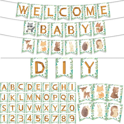 Motiskyy 115 Pcs Woodland Baby Shower Banners Kit DIY Woodland Party Banner Customizable Forest Animal Letters for Baby Shower Kids Birthday Party Decoration