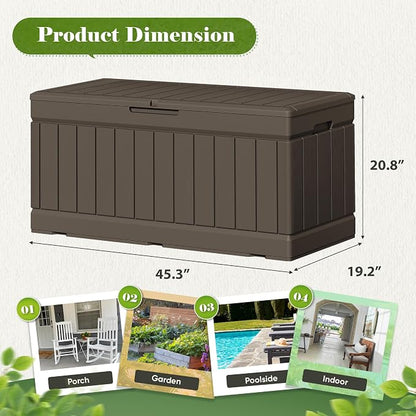 Flamaker Outdoor Storage Box 80 Gallon Resin Waterproof Deck Box Delivery Box with Wood Texture Large Storage Bin for Patio Cushions (Brown)