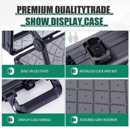 Memorywuu Trade Show Display Case, 16"x12" Aluminum Locking Tabletop Showcase for Trading Cards, Sports Cards, Jewelry, Lightweight Portable for Exhibitions, Collectibles(Black, Classic)
