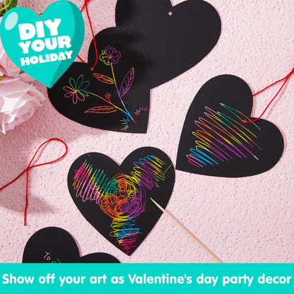 JOYIN 36 Packs Valentines Day Gifts Cards for Kids Magic Color Scratch Heart Rainbow Scratch Paper Heart Valentine Crafts and Art for Kids Classroom Exchange Create Rainbow Art Without Ink