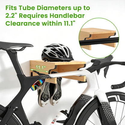 MTGSTOCL Wooden Bike Wall Mount with Shelf & 4 Hooks, Horizontal Bicycle Rack for Garage & Home, Scratch-Free Storage Holder for Road/Mountain Bikes, Space Saving & Easy Install