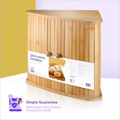 Klee Wooden Bread Box | Bamboo Bread Holder | Corner Bread Keeper Storage Box, Fully Assembled Large