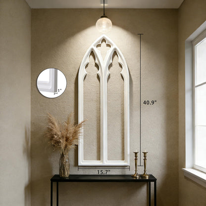 Sintosin Rustic Arched Window Frame Wall Decor 40 X 16 Inch, Hanging Distressed White Wooden Cathedral Farmhouse Faux Window Wall Art for Home Decor Living Room Bedroom Kitchen Hallway
