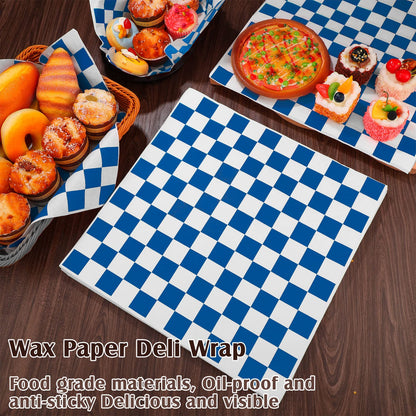 Honeydak 600 Pcs Sandwich Wrapping Paper Sheet 15x15 Checkered Food Wax Sheets Parchment Burgers Paper Basket Liner Grease Restaurant Wedding Party Supplies for Wrapping Bread BBQ