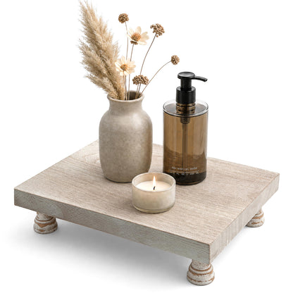 Wood Display Risers for Bathroom Vanity and Kitchen Decor, Natural Wood