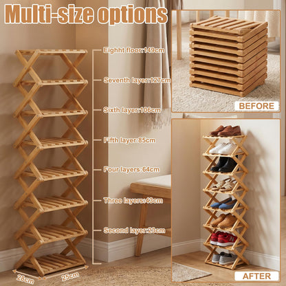 Magnitt Shoe Racks, Foldable Shoes Organizer Free Standing Shelf for Entryway, Closet, Bedroom, Hallway, | Natural | Functional | Multifunctional Shoe Rack (Seven Layers of Primary Colors)