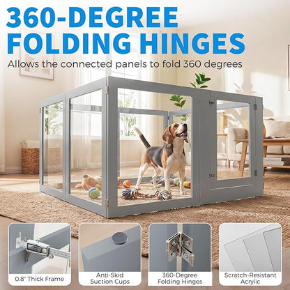 Heavy Duty Clear Acrylic Dog Playpen for Small/Medium Pets – 32" High Clear Pet Pen with Sturdy Metal Frame, Walk-in Kennel, Expandable Indoor & Outdoor Pet Play Yard