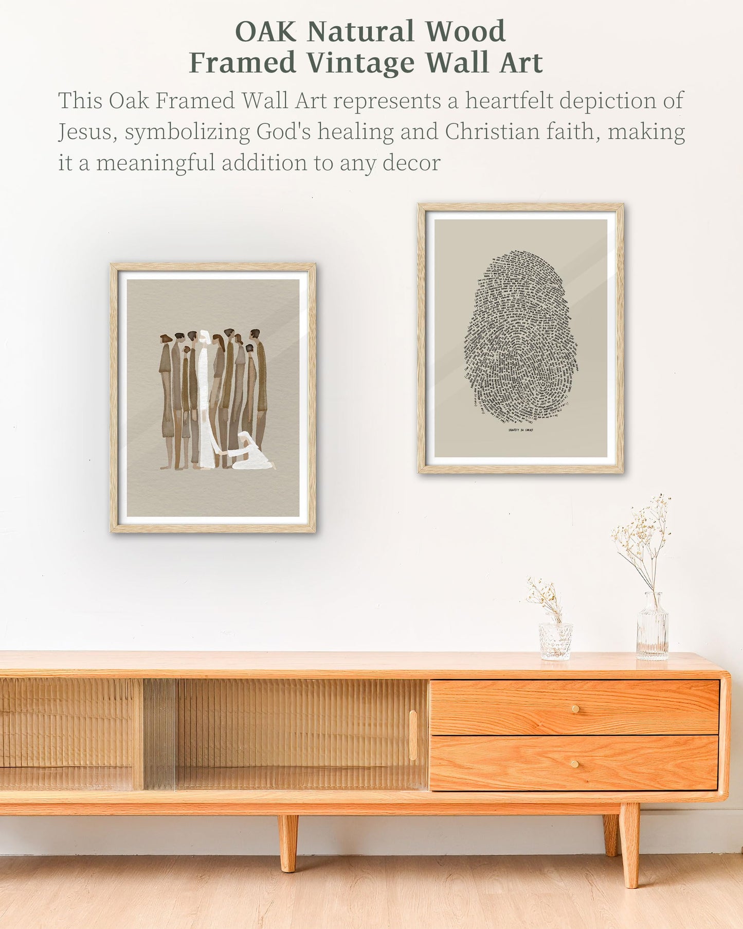 iHery Natural OAK Wood Jesus and Peter Walk on Water Framed Wall Art, 12x16 in Modern Sketch Bible Verses Canvas Art Decor, Beige Logs Boho Scripture 1Pack for Living Room Bedroom
