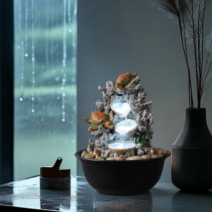 Indoor Tabletop Turtle Water Fountain with LED Light – Coastal Sea Life Desk Waterfall Feature with Soothing Sounds and River Rocks, Ocean Zen Decor for Home Office