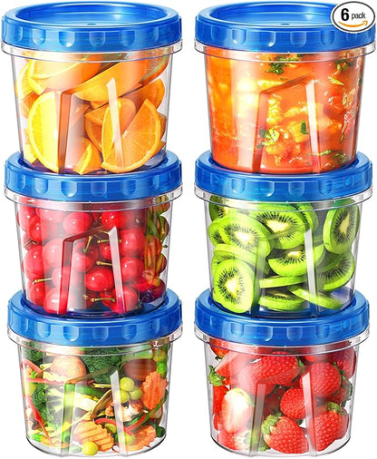6 Pack-24 oz Freezer Storage Containers, Plastic Food Storage Containers
