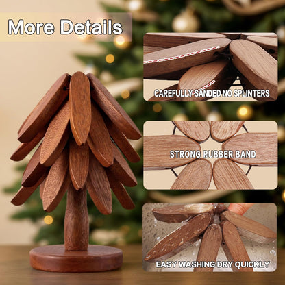 Wooden Trivets for Hot Dishes,Tree Trivet Set,Tree Coasters Set of 4,Treevet Coaster Set,Trivets for hot pots and Pans，4 treevot Coaster +1 Stand for Pot, Bowl, Teapot (Walnut Wood, 4Trivet)