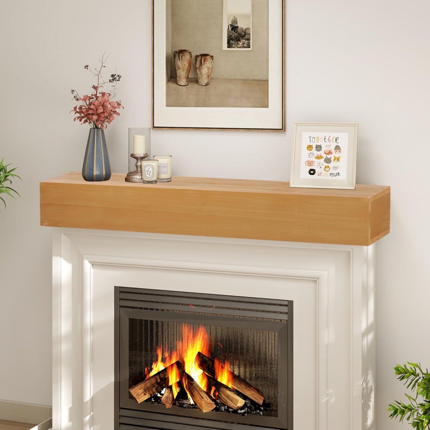 Mederlo 48"×9"×6" Rustic Wood Fireplace Mantel | Wall-Mounted & Floating Shelf for Home Decor