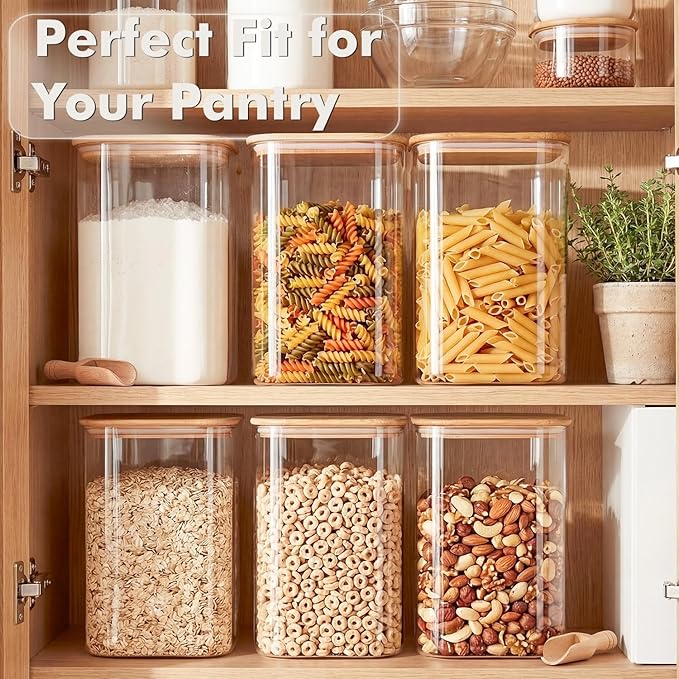 2-Pack 3.4Qt Large Glass Flour Sugar Storage Containers with Lids | Wide Mouth Design, With Measuring Cups, Minimalist Kitchen Organizer,Scandinavian Style Storage,Nordic Style Storage