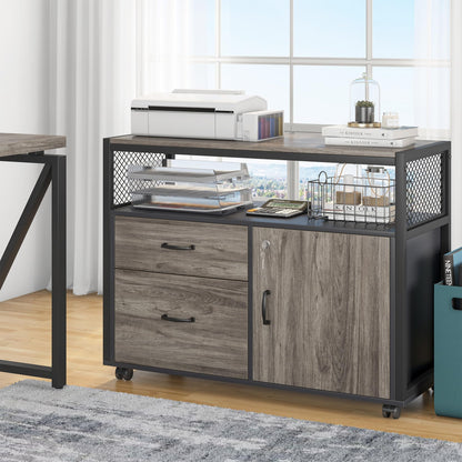 Tribesigns Grey Executive Desk with Cabinet, 55" L Shaped Computer Desk and lateral File Cabinet with Locks, 2 Piece Home Office Furniture Set for Hanging