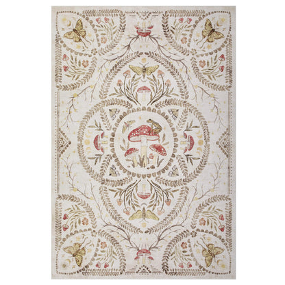 Garvee Mushroom 8x10 Area Rugs for Living Room, Dark Academia Gothic Rug, Non Slip Animal Print Washable Rugs 8x10 Low Pile Bedroom Decor Bug Carpet with Rubber for Dining Room Playroom Office, Beige