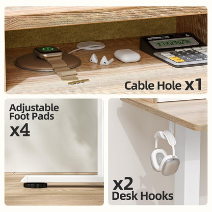 TIQLAB Standing Desk with Two Drawers, Stand Up Standing Desk Adjustable Height, Electric Sit Stand Table with Storage Shelf and Splice Board, 55 * 28 inch, Maple