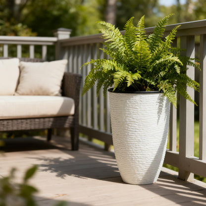 Worth Garden 2-Pack 21" H. White Tall Planters with Inside Pots - 14'' Dia Plastic Large Round Plant Tree Pots - Decorative Imitation Stone Finish for Indoor Outdoor Front Porch Container Patio