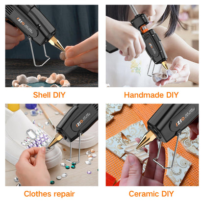 IZIO Hot Glue Gun with 21 Glue Sticks7/16") &Storage Pouch - 100W Fast Heating (2-3 Min), Heavy Duty DIY Starter Kit for Crafts, Fabric, Wood, Home Repairs,Non-Drip Precision Nozzle, ergonomic|Black