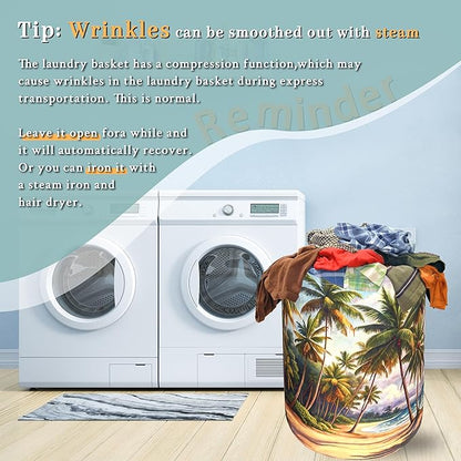 Retro Hawaii Palm Tree Laundry Basket Summer Beach Foldable Funny Laundry