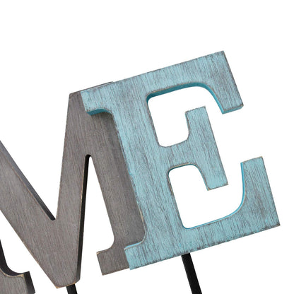 Linfevisi Wooden Home Sign Aqua Hanging Block Letters Sign Rustic Wood Word Decor Home Wall Sign Cutout Word Art Wall Decor Decorative Key Holder Hanger with 4 Hooks (home)