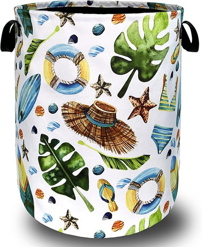 Funny Hawaii Laundry Hamper Surf Beach Elements Colorful Laundry Basket