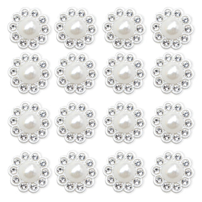 100 pcs Rhinestone Faux Pearl Buttons Accessory Decoration Craft for DIY Scrapbooking Embellishments Wedding Bouquet Flower Centre Home Decor 14mm (100 PCS Silver)
