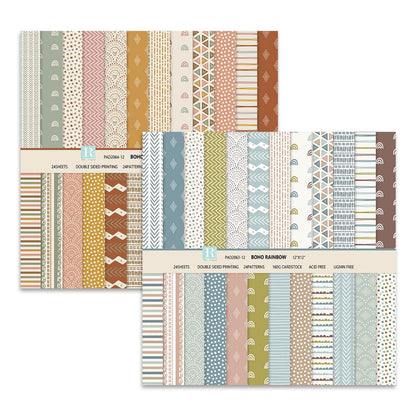 MerwDeeyt 12x12 Scrapbook Paper Packs, 48 Sheets Double Sided Patterned Papers Spring Floral Decorative Craft Paper for Scrapbooking Junk Journals Greeting Cards Decoration (Boho)