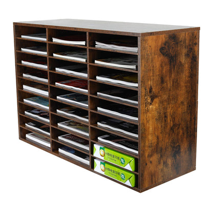 EasyPAG 27 Compartments Wooden Literature Organizer with Adjustable Shelves, 13500 Sheets Capacity Paper Organizer, Classroom Mailbox and Mail Sorter for Teachers and Office, Archaize