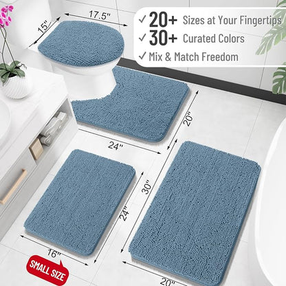 OLANLY Small Bathroom Rugs 24x16, Extra Soft Absorbent Chenille Bath Rugs, Rubber Backing Quick Dry, Machine Washable Bath Mats for Bathroom Floor, Tub and Shower, Home Decor Accessories, Airy Blue
