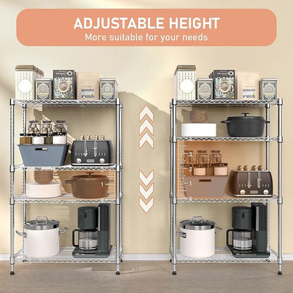 M MZG 5-Shelf Storage Shelves,Wire Shelving Heavy Duty Metal Storage Shelving Unit Adjustable Garage Shelving Rack Pantry Kitchen (Chrome, 4 Tier,15.8" D x 45.3" W x 59.4" H)