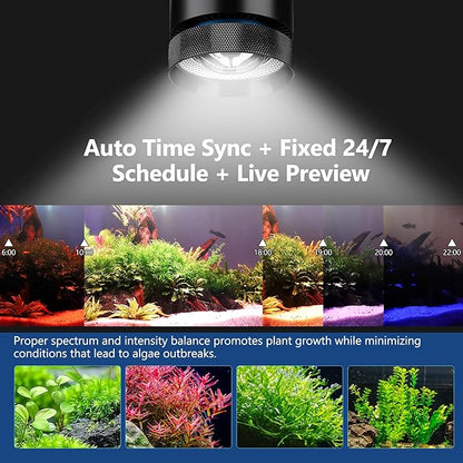 fishkeeper Aquarium Clip-On Stream Light with Auto Time Sync & 24/7, Full Spectrum LED Fish Tank Lights with 9 Colors, Set Any Timer & 1-100% Dimming, Adjustable Clamp, for Freshwater Plants Tanks 60W