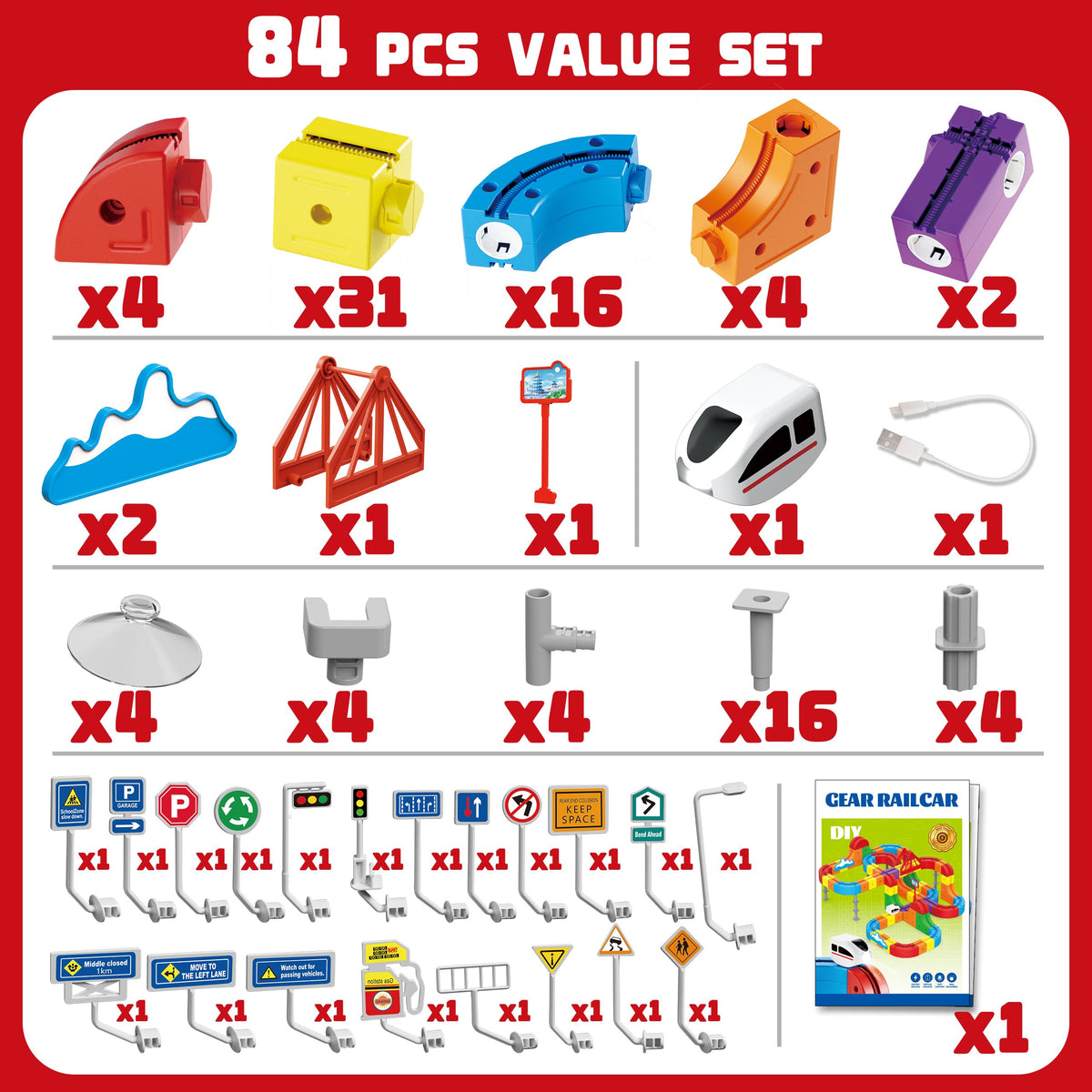 Electric Train Set for Kids Ages 3-8 - Modular 3D Flexible Race Track Building Toy with Gravity-Defying 360° Movement, STEM Learning Fun Gift(84 pcs Value Set)