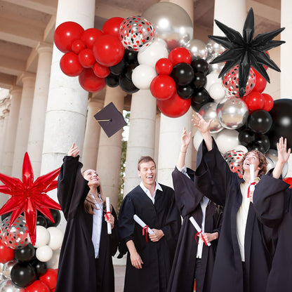 Ouddy Life 142pcs Red and Black Balloon Garland Arch Kit, Class of 2026 Decorations Graduation Red Black and White Sliver Confetti Balloons Foil Star for Anniversary Birthday Racing Car Poker Party