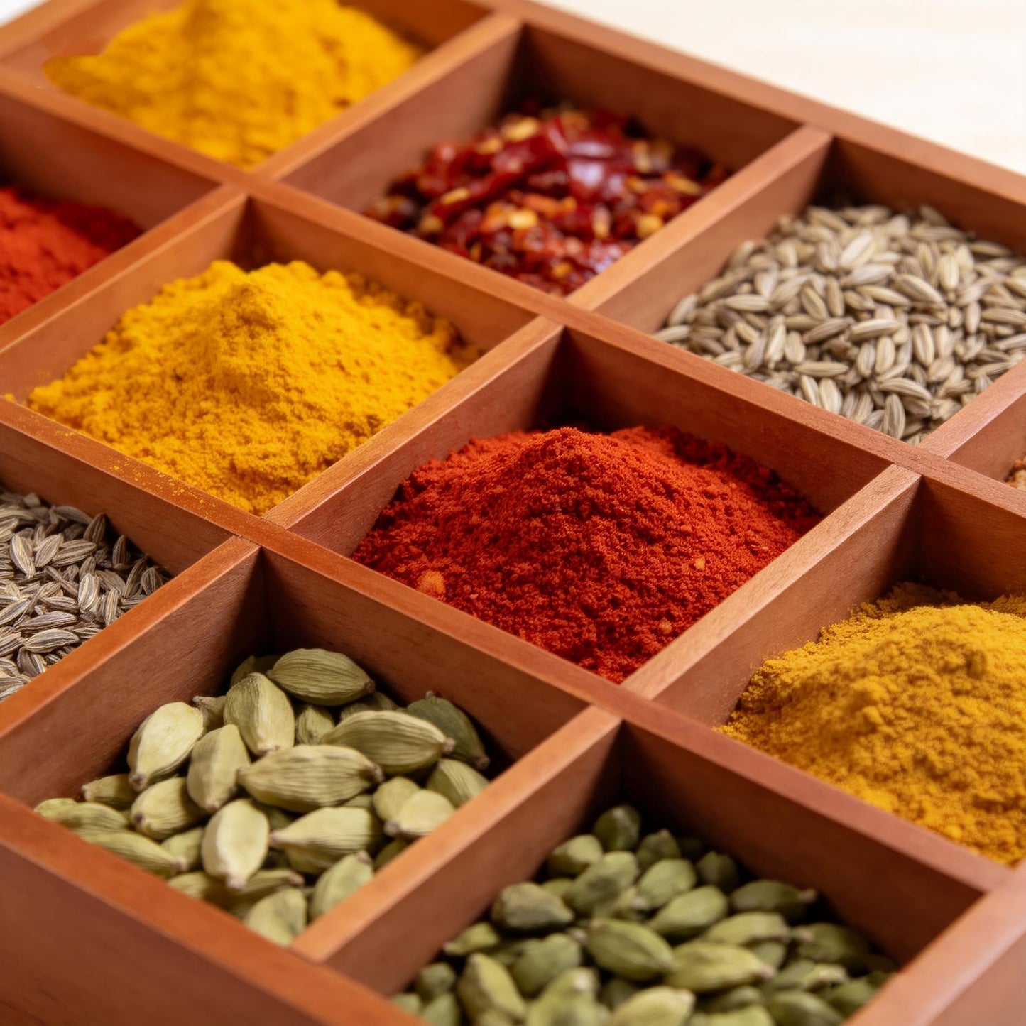 Hunmor Wooden Spice Box 10x7.5 Inch, Indian Spice Box, Masala Dabba Spice Box for Kitchen,Decorative Indian Organizer with Lid,12 Compartments Spice Storage Container,Ideal for Seasonings & Herbs