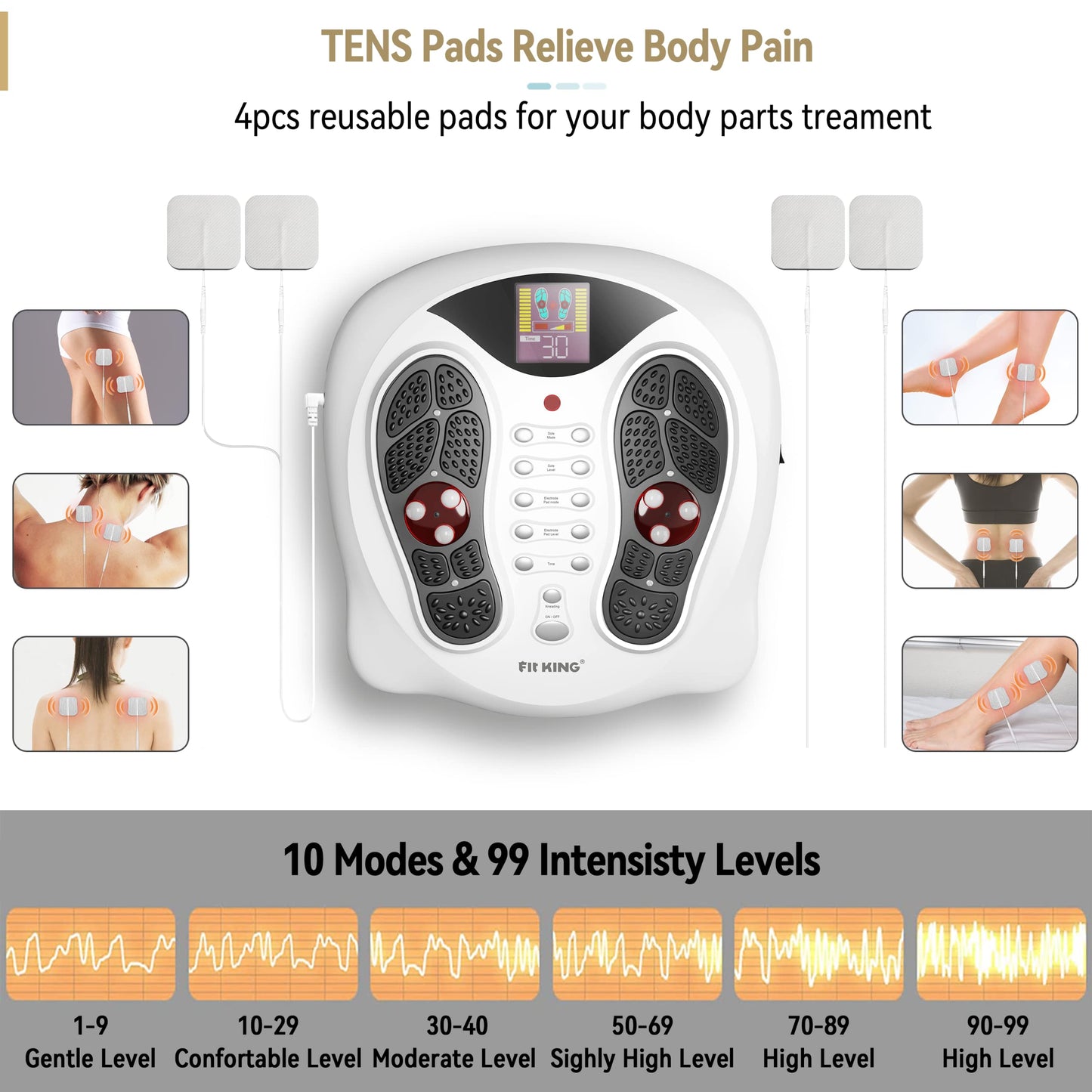 FIT KING Neuropathy Pain Relief for Feet Massager, EMS Foot Massager for Neuropathy with TENS Pads, Foot Circulation Stimulator for Plantar Fasciitis, Diabetes Feet Pain Relief