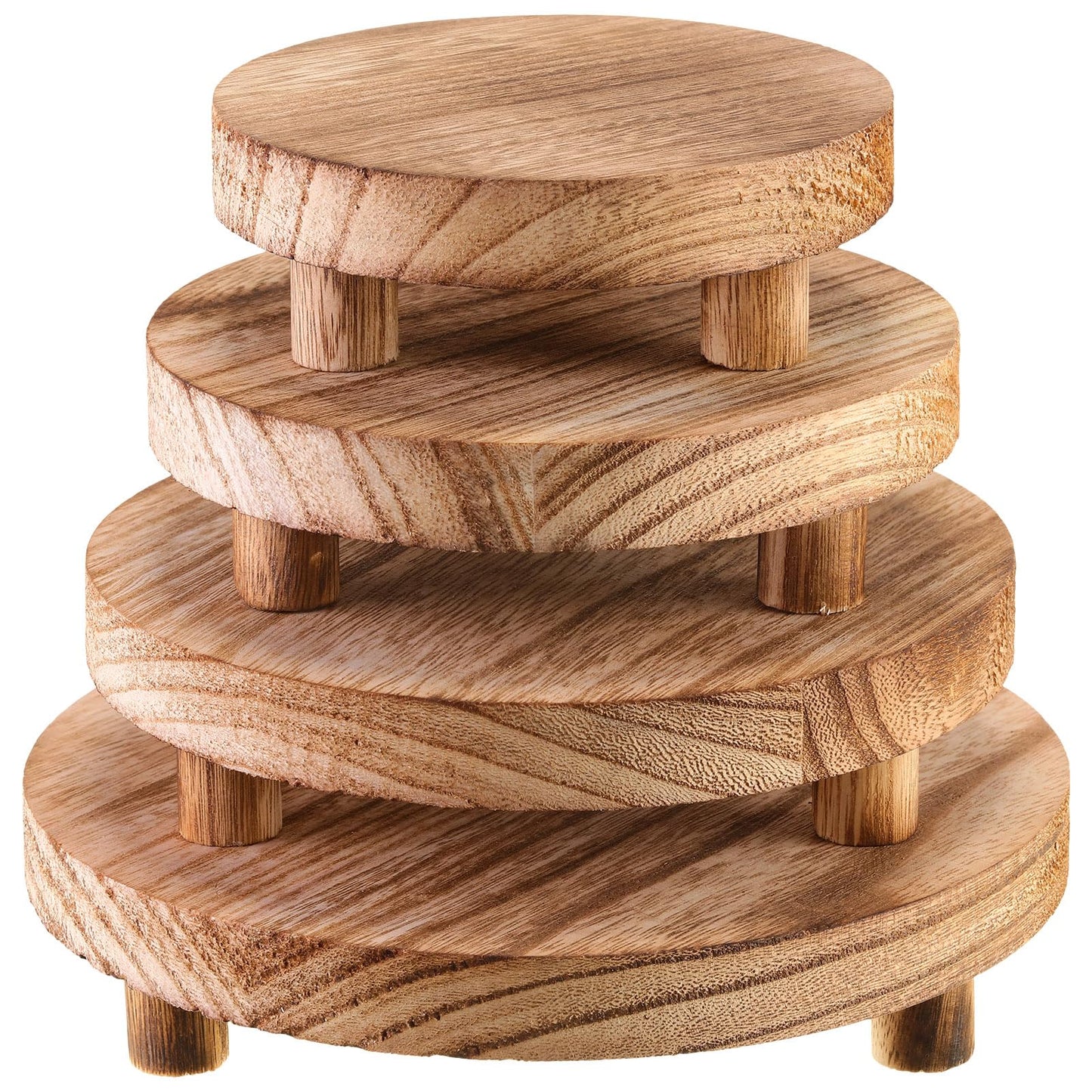 Geetery 4 Pcs Wooden Risers for Display Wood Pedestal Stand Mini Tray Stand Round Wooden Pedestal Holder Rustic Riser for Decor Tiered Tray Decor Home Kitchen, 5/6/7/8 Inch(Light Brown)