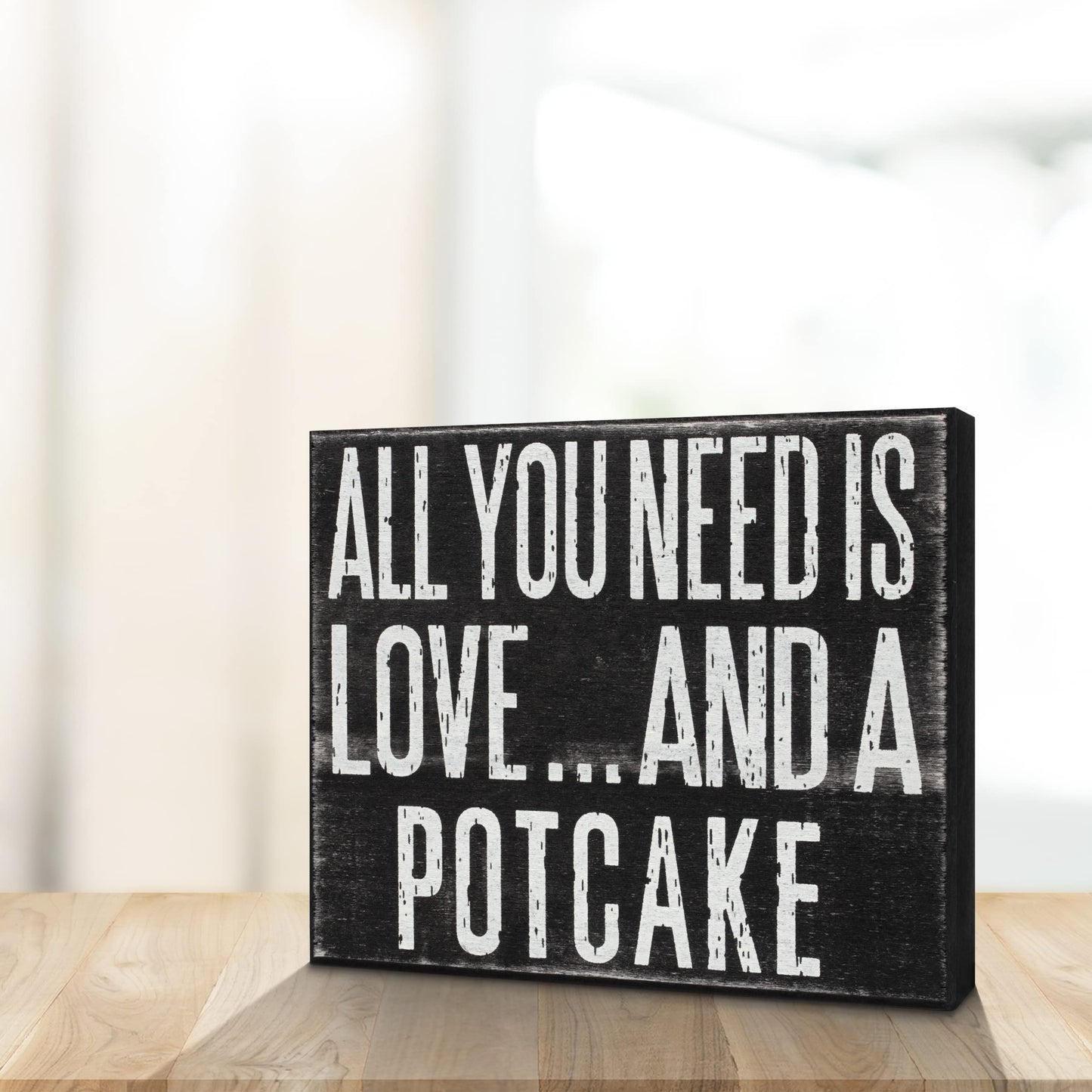 JennyGems Potcake Dog Gifts, All You Need Is Love and a Potcake Rustic Wooden Sign, Shelf Decor and Wall Hanging