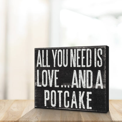 JennyGems Potcake Dog Gifts, All You Need Is Love and a Potcake Rustic Wooden Sign, Shelf Decor and Wall Hanging