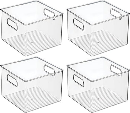 iDesign Clear Plastic Storage Bins, 4-Pack | For Kitchen Pantry and Fridge, For Cabinets and Shelves