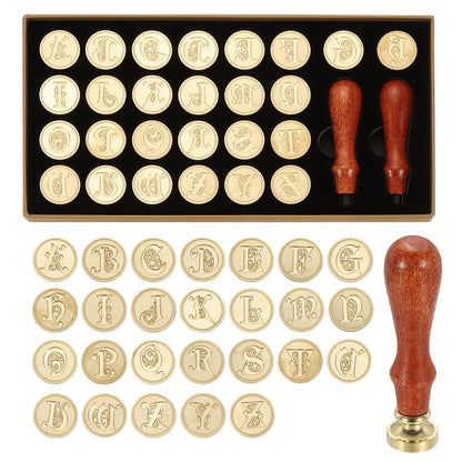 PATIKIL 26 Letters A-Z Alphabet Wax Seal Stamp Kit, Vintage Sealing Stamp with 2pcs Wooden Handles Gift Box for Wedding Invitation, Party, Gift Wrap, Envelope Card, Style 7
