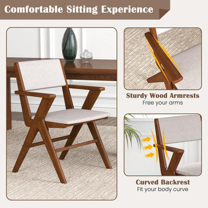 Giantex Wooden Dining Chairs Set of 2, Linen Fabric Upholstered Kitchen Chairs w/Armrests, Rubber Wood Frame, Padded Seat & Back, Farmhouse Side Chairs, Accent Chairs for Living Room Restaurant