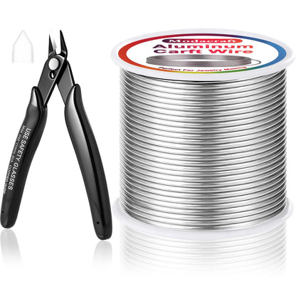 Modacraft 12 Gauge Aluminum Wire - 100 Ft 2mm Bendable Metal Craft Wire with Micro Flush Cutter for Sculpting, Jewelry Making, Floral Design, Doll Making, Bonsai Training, and DIY Crafts