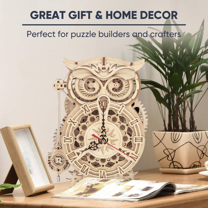ROKR 3D Wooden Puzzles for Adults Mechanical Clock Kits - Owl Clock, DIY Model Building Kits Educational Brain Teaser Puzzles, Crafts/Hobbies/Gifts Desk Decor for Teens