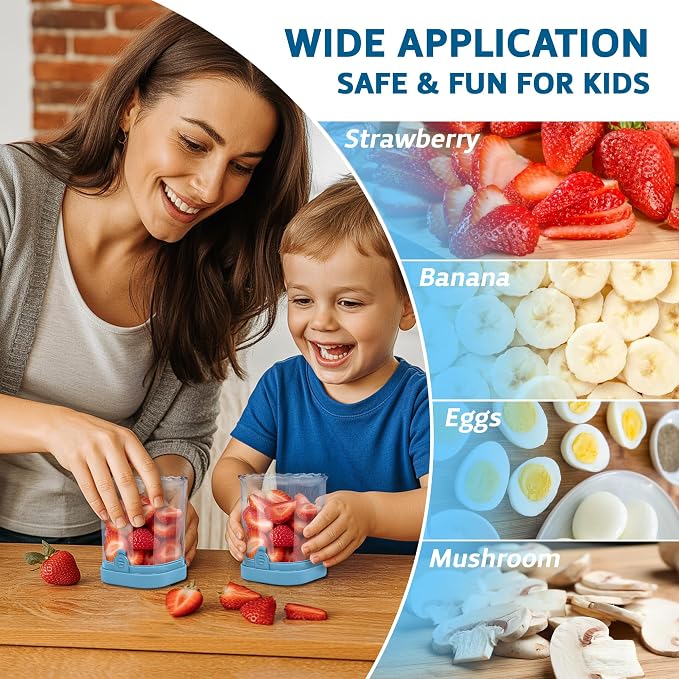 Strawberry Slicer Cup with Push Plate, Fruit Cutter Kitchen Gadget for Egg, Kiwi, Banana, Cucumber, Easy Fruit & Vegetable Slicer, Strawberry Cutter Tool for Quick Safe Cutting (Blue)